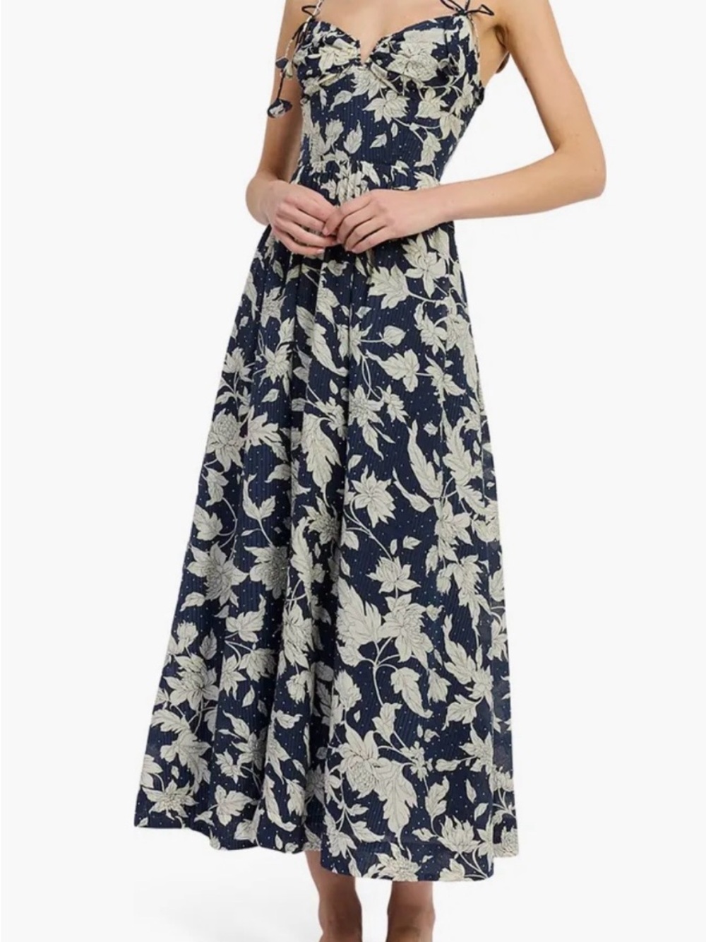 En Saison Navy and Cream Floral Maxi Dress with Tie Straps